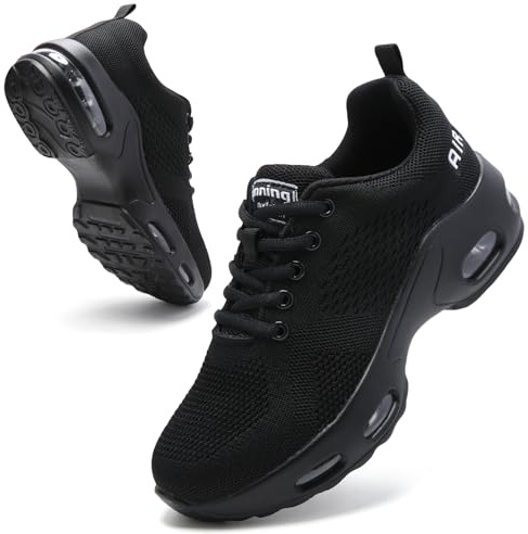 Womens Runnig Trainers Arch Support Memory Foam Gym Shoes Ladies Lightweight Mesh Air Cushion Walking Sneakers All Black UK 5.5