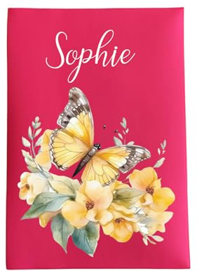 Porte ordonnance motif fleurs jaunes et papillon pour ranger ordonnance, carte vitale, carte mutuelle, rangement dossier médical ref C1016 (Fuchsia)