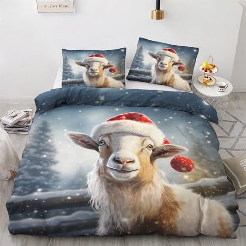 Sheep Duvet Cover Single Bedding Sets - Christmas Farm Animal Reversible Patterned Quilt Cover Set 2 pcs with Zipper Closure and 1 Pillowcase 50x75 cm, Easy Care Soft Brushed Microfiber Bed Set