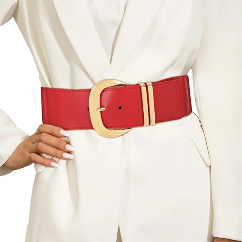 JasGood Damen Breiter Gürtel Elastischer Taillengürtel für Kleider Stretchy Gürtel Hüftgürtel Goldener Schnalle Gürtel für Damen,Rot,100cm