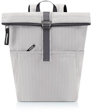 reisenthel rolltop backpack herringbone grey - urbaner und stylischer Rucksack, modernes Design, geräumiger Rucksack für Freizeit, Arbeitsweg und City-Trip