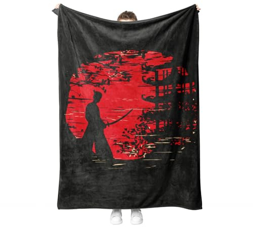 PORJDN Couverture Japonaise Confortable en Flanelle à Motifs Japonais Duveteuse - Polaire pour Salon, Canapé, Adolescents et Adultes (Style A, 130x150cm)