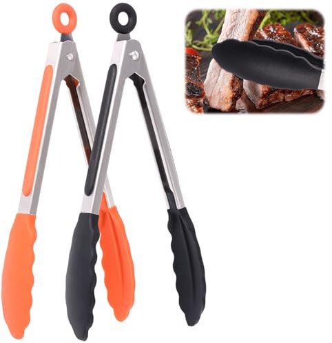 Bwetomk Kitchen Tongs for Cooking 7 Silicone Tongs Kitchen Stainless Steel Cooking Tongs with Smart Locking BPA Free Kitchen Utensils Set BBQ Tongs Serving Tongs Salad and Ice Tongs