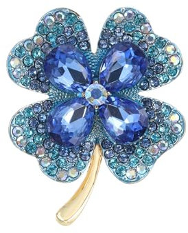 Wekuw Trèfle à Quatre Feuilles Broché en Strass et Cristal, Pin Vintage Alliage pour Fixation sur Pull, Châle et Robe