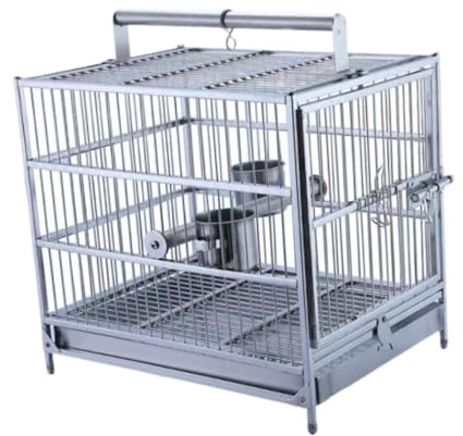 Dualoai Cage de Station Cage à Oiseaux Cage à Perroquet en Acier Inoxydable Cage de Transport d'oiseau pour cacatoès