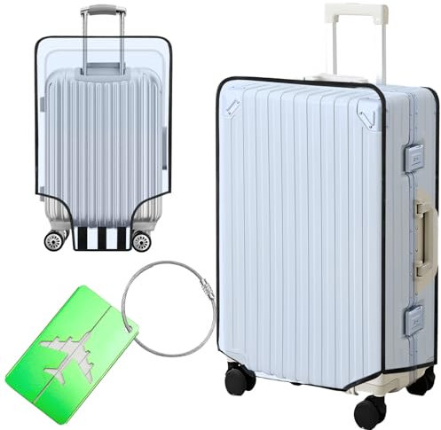 Jeinbuil Koffer Schutzhülle Reise Kofferschutzhülle Blau Transparent Kofferhülle Luggage Cover mit 1 Gepäckanhänger Wiederverwendbar (28 Zoll)