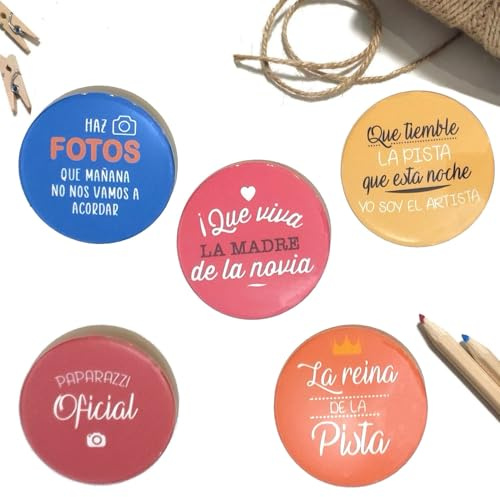 Pack chapas divertidas Boda | Pack 50 chapas Recuerdos de Invitados | Bodas, Detalles para Invitados Originales | Lulamuk (Personalizado)