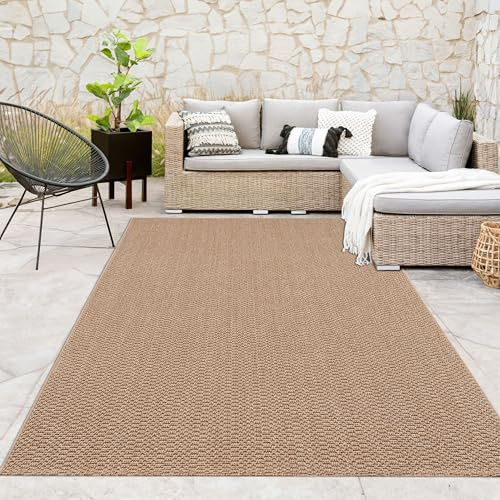 Paco Home Alfombra para Interior Y Exterior Apta para Salón, Balcón, Cocina Y Pasillo - Diseño De Yute Natural, Unicolor, Resistente, Impermeable Y En Tonos Naturales, tamaño:160x220 cm