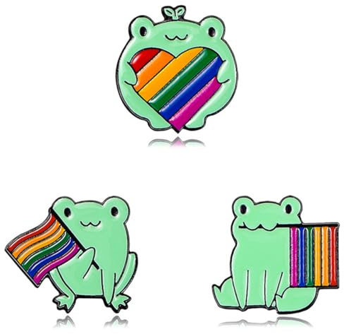 IKOPFLN Niedliche Frosch Regenbogen-Broschen Set–3 verschiedene Designs, LGBT Stolz, Emaille-Anstecknadeln für Kleidung, Taschen, Jacken, Modezubehör, Geschenkidee