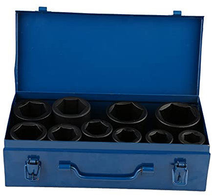 Juego de 10 llaves de vaso de 1 pulgada, métricas, de 22 mm a 50 mm, para eje de transmisión, juego de herramientas para automóvil con caja de almacenamiento de plástico, para mantenimiento de vehíc