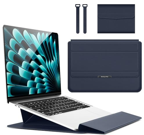 Hinnwer 13 14 Pouces Housse Ordinateur Portable Sacoche avec Fonction Stand pour MacBook Air 13 M5/M4/M3/M2/M1 (2026-2020), MacBook Pro 13-14 M5/M4/M3/M1/M1 Pro/Max (2026-2020) - Bleu