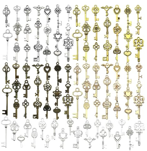 VARKAGE 100 Stück mini Schlüssel Deko Vintage Mixed Alte Antike Deko, Halskette Anhänger klassische Dekoration Schlüssel DIY Dekoration Weihnachten Party