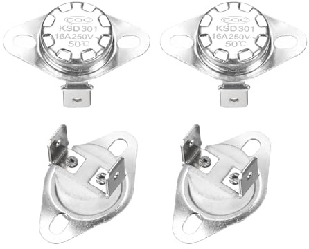 QUARKZMAN 4 Stück Thermoschalter 50°C Geschlossen 250V 16A Temperaturschalter Thermostat KSD301 Bimetall Thermoschutz für Mikrowellen, Backöfen, Kaffeemaschinen