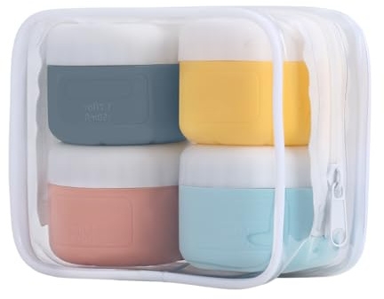 4 Stück Silikon Reise Kosmetik Behälter, 50ml Auslaufsichere Mini Dosen mit Deckel, Nachfüllbare Cremedosen für Lotion, Kosmetika und Reisezubehör, Perfekt für Reisen, Zuhause und Draußen