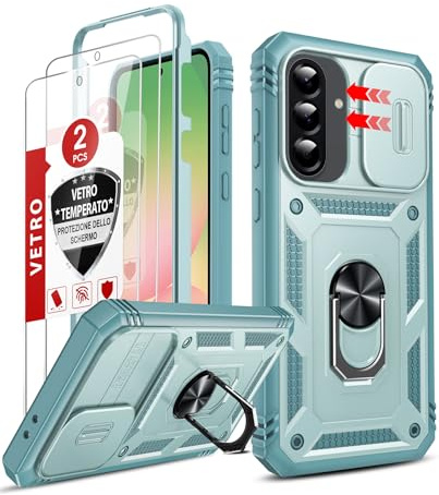 LeYi Coque pour Samsung A56 / A36 5G, avec 2*Verre Trempé+Anneau Support, Full Protection de la Caméra en PC Dur Anti-Chut Renforcée Armor Heavy Duty Antichoc Bumper Housse Etui，Vert