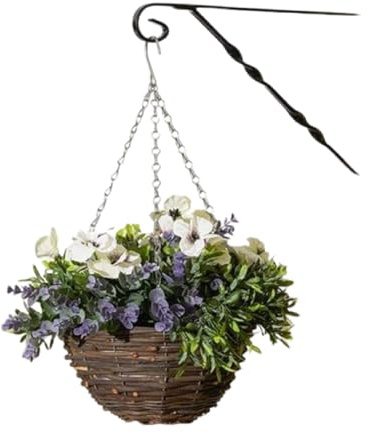 U.saf Jardin Artificial Pansy Hanging Basket White UV-Resistant & Weatherproof Faux Floral Décor for Indoor & Outdoor Use Lush, Low Maintenance Hanging Flower Arrangeme