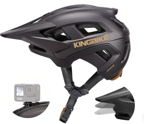 Casco de Bicicleta de montaña, Casco de Bicicleta de montaña, Visera Ajustable para Hombre, Mujer, Adultos, jóvenes (Oro Gris Oscuro, L 58-61 cm)