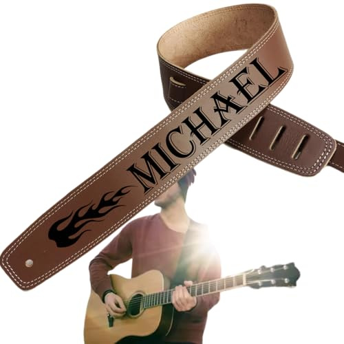 HDLOVE Personalisierter Doppelseitiger Gitarrengurt, Schwarz-brauner Instrumentengurt, Verstellbarer Leder-Gitarrengurt Vorne Und Hinten, Individuelles Geschenk For Gitarrenspieler(Brown)
