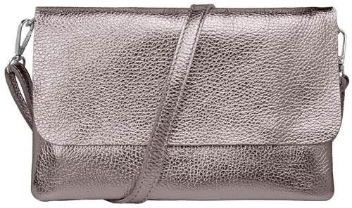Caspar Elegante Leder Clutch Damen Umhängetasche Abendtasche mit verstellbarem Schultergurt - CLASSIC LINE - Modell No.835 - Made in Italy