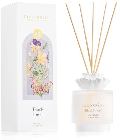 COCORRÍNA Profumo per Ambienti con 8 Bastoncini di Fragranza 200ml, Black Forest, Lunga Durata, Profumo per Bagno, Soggiorno, Camera da Letto, Decorazione per Scaffali (Fiore di Gesso)