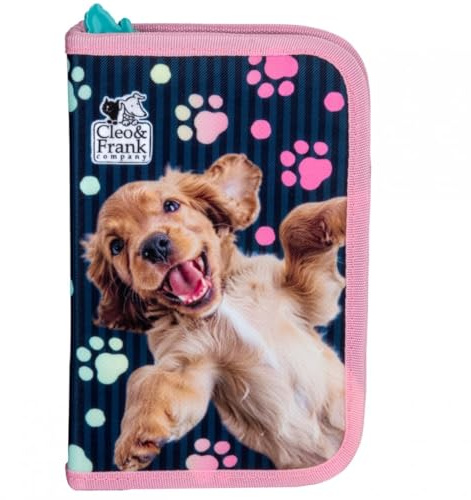 Ragusa-Trade Hund Welpen Hündchen, Federtasche Federmappe, 24 TLG. gefüllt für Kinder Jungen Mädchen, blau, 21 x 12 x 4 cm