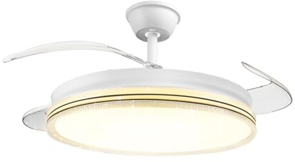 Ventilador de Techo con Aspas Retráctiles y Luz LED de 70W, Control Bluetooth + Mando, 6 Velocidades, 3 Temperaturas de Luz, Modo Verano/Invierno, 6600 LM de Alto Brillo, Ø42, para Salón u Oficina