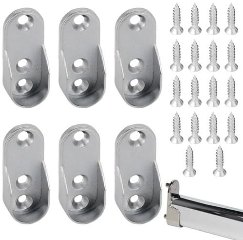 YUVKIN 6 pièces Support Tringle Penderie, Barre de Penderie, Support de Tringle Ovale, Alliage de Zinc Nickelé, Tringle Vetement Dressing (Oval) (Argenté)