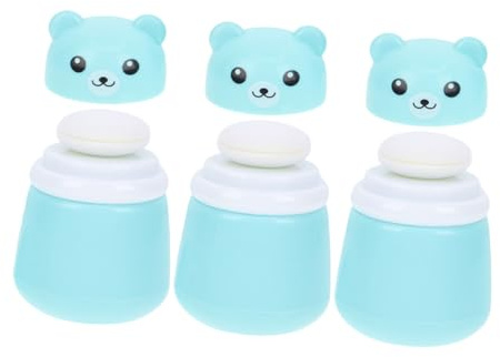 minkissy 3 Stück Babypuder Etui mit Weicher Puderquaste Auslaufsicherer Puderbehälter In Bärenform Kompakte Aufbewahrungsbox für Unterwegs und Tägliche Babypflege
