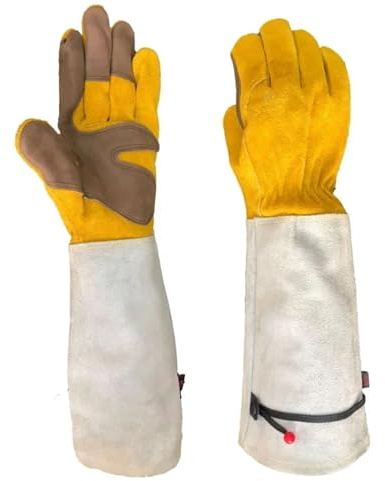 1 Pair Heavy Duty Thorn Proof Gauntlet Gloves - Long Sleeve For Rose Pruning, Gardening & Welding Work(Yellow)