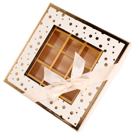 Healvian Leere Pralinenschachtel mit 25 Fächern Verpackungsbox aus Karton in Beige mit Transparentem Fenster Geschenkbox für Schokoladenbonbons und Valentinstag