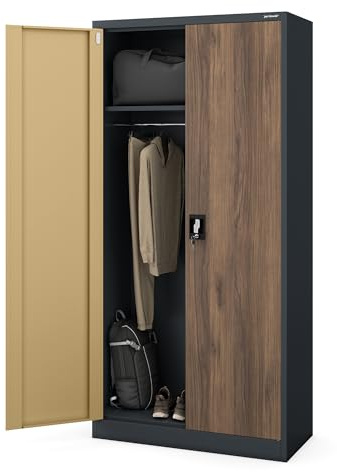Jan Nowak Kleiderschrank abschließbar, Büroschrank mit Kleiderstange | Aktenschrank, Metallschrank mit Fächern, Kleiderstange, 50 kg Fachlast, Stahl 0,6 mm, Schloss, Wandmontage, 185 x 90 x 45 cm