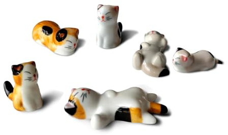 TRUEGOOD Cute Cat Chopsticks Rest Dinner Spoon Stand Knife Fork Holder (Set of 6)