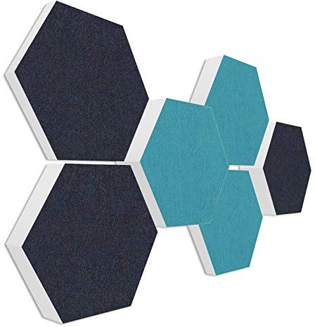 platino24 Schallabsorber COLORE aus Basotec G+ I Akustikpaneele mit Akustikfilz I 3D Wand-Paneele mit 6 Waben in Nachtblau & Petrol I Akustikplatten zur Schalldämmung in Büro, Studio & Wohnung