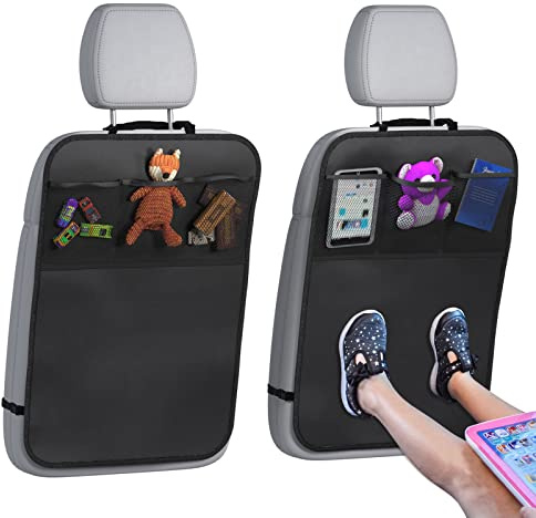 Lebogner Kick Mat Auto Seat Protectors + 3 Organizer Pockets, 2 Pack Waterproof Fabric Cover, X-Large Car Backseat Child Kick Guard Seat Saver