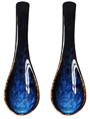 Good Life Stile Giapponese Ceramica Blu Zuppa Retro Ramen Scodella Manico Corto Minestra Cucchiaio di Famiglia Piccolo Cucchiaio di Porcellana Creativo Dolci Frutta Cucchiaio (Size : 2pcs)
