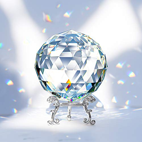 Hisredsun 3.15 Crystal prism Ball with Metal Stand,Window Rainbow Suncatcher,Rainbow Maker,Clear Faceted Cut Glass ball for Home Party Car and Gift