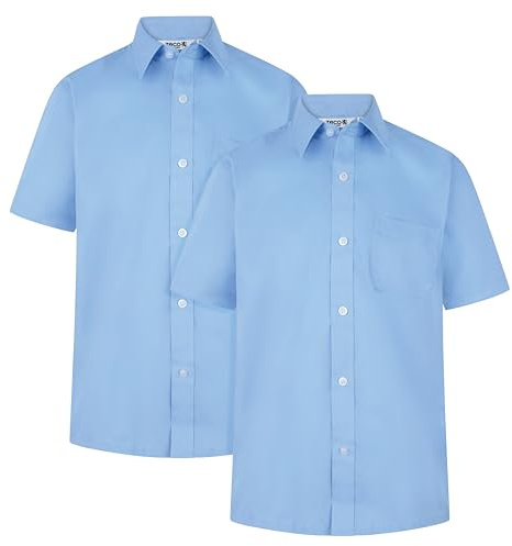 ZECO (2 Pack) Boys Short Sleeve Sleeve, Non Iron School Shirts (3-16+ Years) Blue
