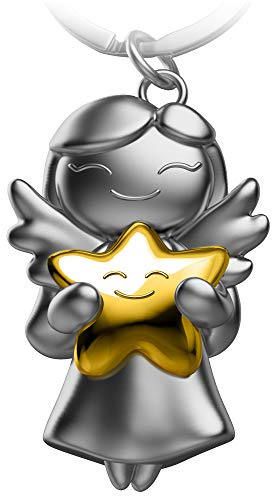 FABACH Llavero con diseño de ángel de la guarda con estrella, ángel de Navidad de metal, amuleto de la suerte. Dulce ángel colgante con estrella, dorado, Talla única