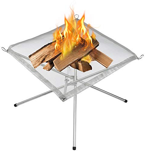 Portable Outdoor Fire Pit 22 Inch Upgrade Foldable Stainless Steel Mesh Fire Pit Wood Burning, Collapsible Fireplace Space Saving Perfect for Camping, Backyard, Patio, Garden (Carrying Bag Included)