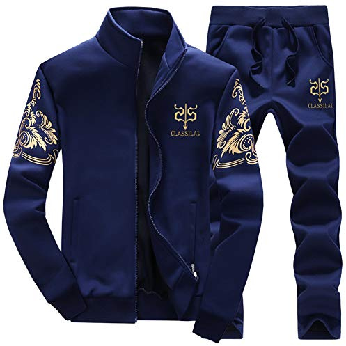 Survêtement de Gymnastique Joggers Homme Ensemble Casual Sport Sweater à Zippé Et Pantalon Jogging Slim Fit Tenue de Sport 2 Pièces Bleu foncé XS