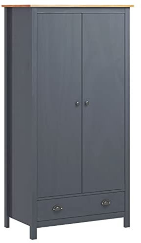 Kleiderschrank mit 2 Türen, Highboard mit Mit Schublade, Regal und Großen Fach mit Einer Hängestange, Campingschrank, Standrschrank, Garderobenschrank, Kiefer-Massivholz, 89x50x170cm