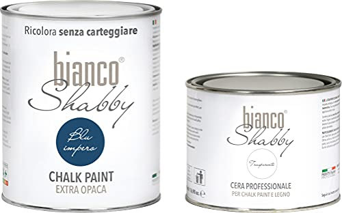 Chalk Paint Blau Imperium & Wachs NEUTRA - Shabby Chic Farbe (1 Liter) + Profiwachs (500 ml)