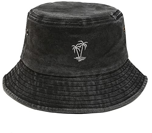 Malaxlx Unisex Kokosnussbaum Schwarz Fischerhut Bucket Hat Sonnenhut Sommerhut Strandhut Fischerhüte Draussenhut Faltbarer Anglerhut Freizeithut for Damen Herren
