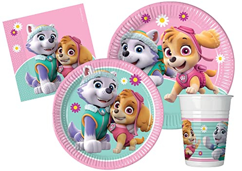 Kit Vaisselle de Fête Paw Patrol La Pat' Patrouille Skye & Everest pour 8 personnes (44 pcs: 8 assiettes Ø23cm, 8 assiettes Ø20cm, 8 gobelets 200ml, 20 serviettes 33x33cm)