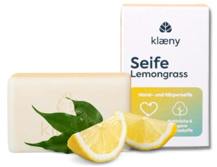 klæny® Feste Hand- & Körperseife Lemongrass 100g I Bio Seife auf Basis natürlicher Öle I festes Seifenstück vegan & biologisch abbaubar I Plastikfrei & ohne Palmöl