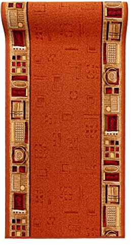 Mazovia rutschfest Teppich Läufer Flur - Modern Muster Teppichläufer - Kurzflor Flurläufer für Vorzimmer, Schlafzimmer - ÖKO-TEX Zertifiziert - Meterware Terracotta Rost - 80x500cm
