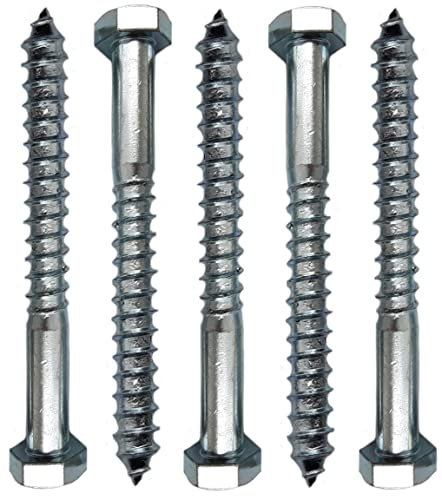 LLB Coach Wood Screws Hex Head Width 13mm Zinc Plated Steel Screw Hexagon Lag Bolts Silver Long M8 (4 x 0.31) 8mm x 100mm Box of 5pcs