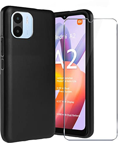 LYJERRY Funda Compatible con Redmi A2 y Redmi A1 Carcasa con 1Pcs Cristal Templado para Redmi A2 y Redmi A1 Capa,Funda Bumper Cover Negro Case Silicona Gel Caja Caso