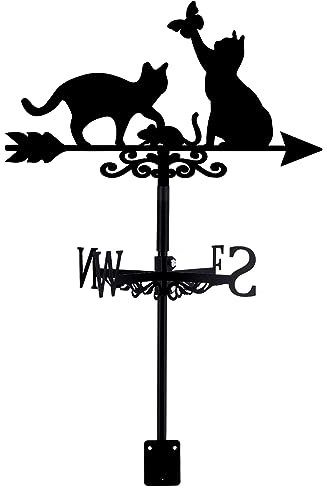 SUPERDANT Veleta de viento de hierro forjado para gatos, gatos con mariposa, animal, metal, veleta meteorológica, techo, jardín, dirección, señal, decoración de granja, jardín, herramienta de medición