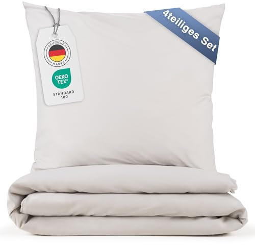 Blumtal Bettwäsche 2X 135x200cm + 2X 80x80cm Kopfkissenbezug - Oeko-TEX zert. Mikrofaser Bettwäsche Set - Mikrofaser Bettbezug 95 °C - Deckenbezug + Kissenbezug 4-teilig - Bettbezug Moonlight Grau